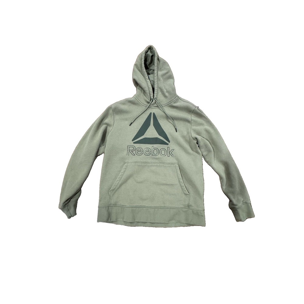 Reebok Men's Medium Olive Green Fleece Pullover Hoodie Big Delta Logo